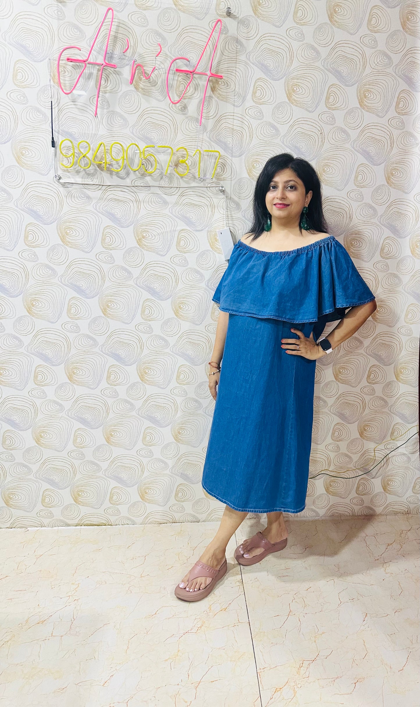 Denim off-shoulder Dress