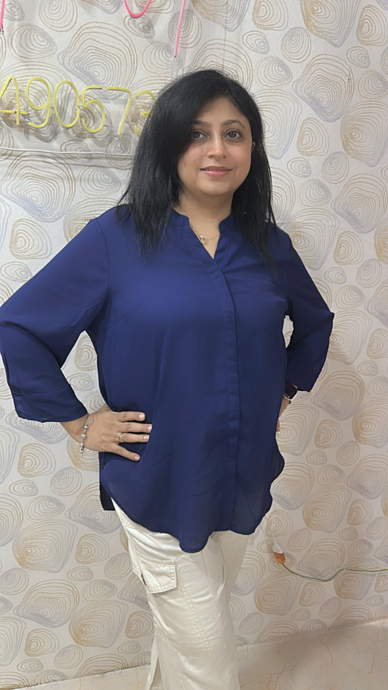Navy Blue Hip-covering Top