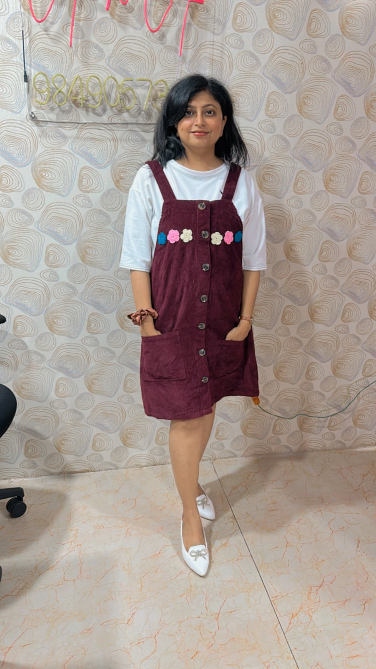 Wine corduroy dangri dress