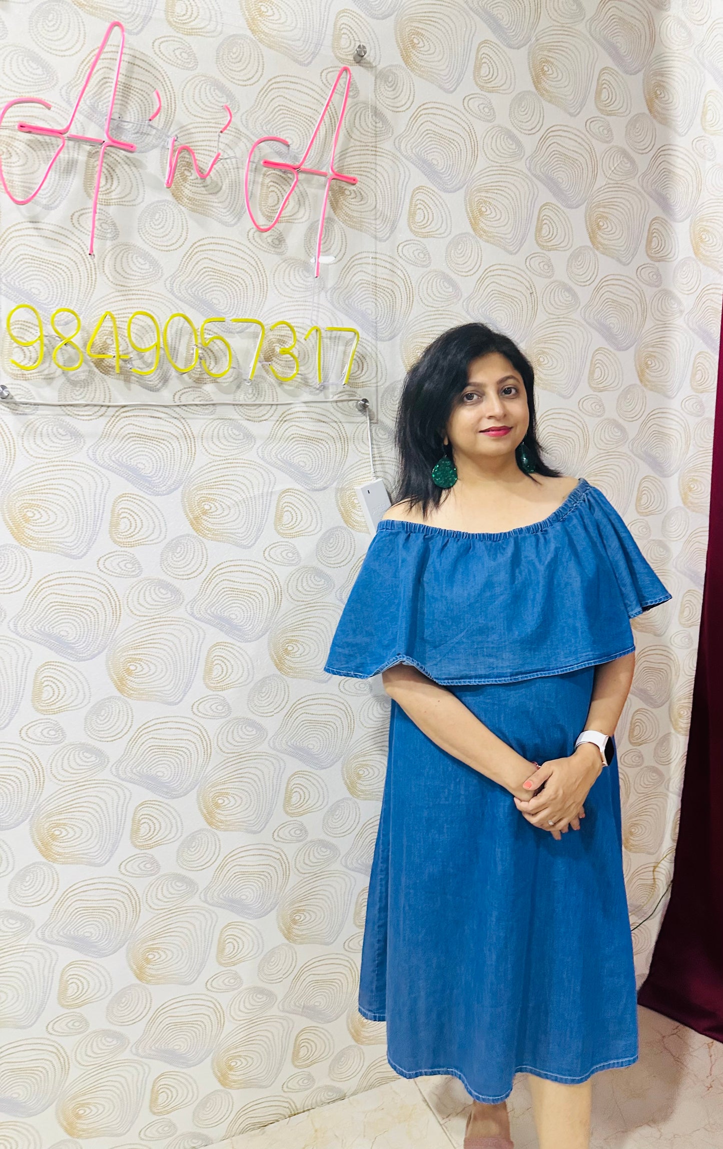 Denim off-shoulder Dress