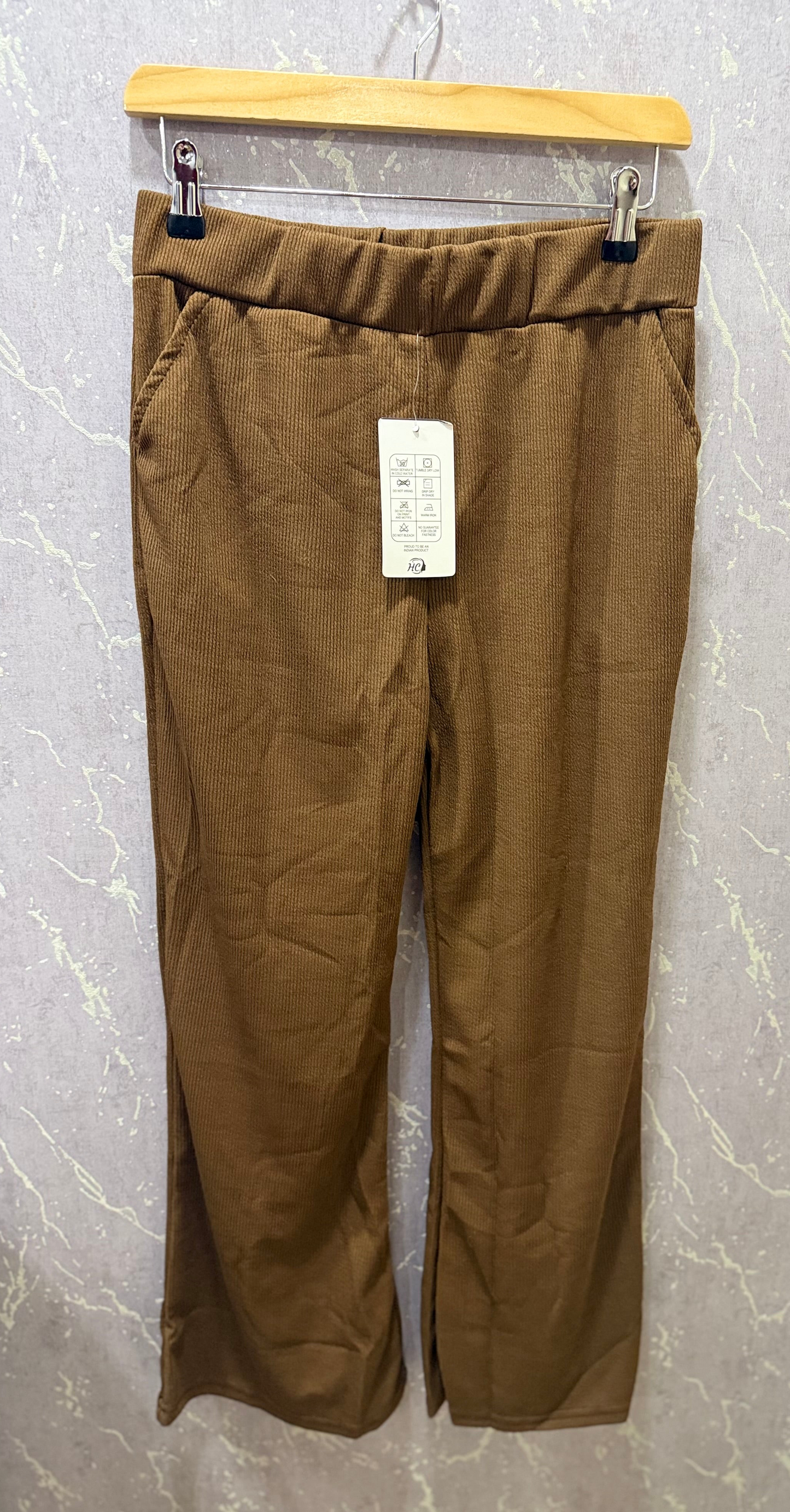 Luxe-Ribbed Brown Flare Pants