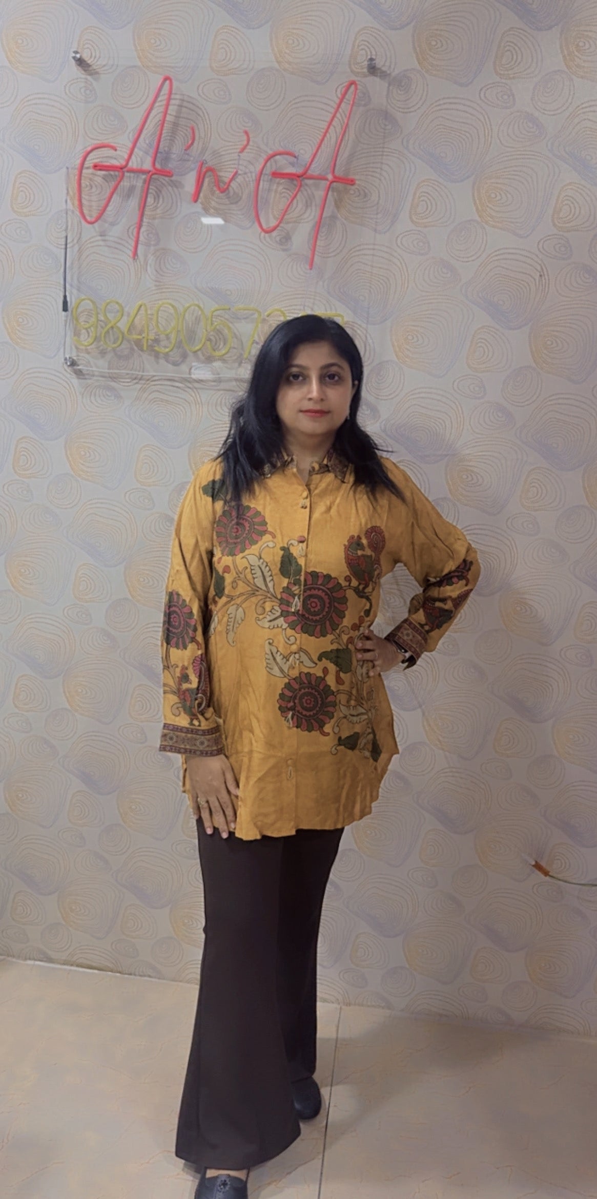 Kalamkari Mul Silk Shirt (Mustard)