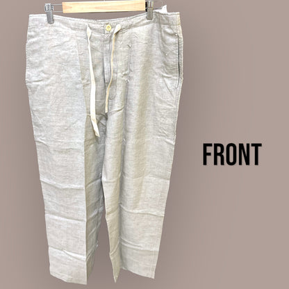 Beige wide-leg linen pants with elastic waist