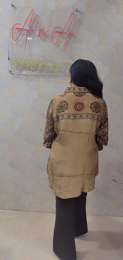Ajrak Crepe Silk Shirt (Mustard)