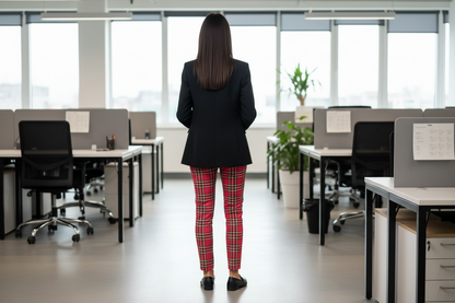 A 'n' A red checks stretch cotton pants, alternate view
