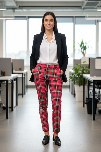 Red big checks pants for women by A 'n' A