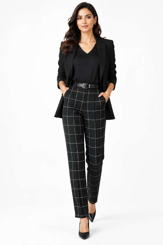 Black big checks pants for women by A 'n' A