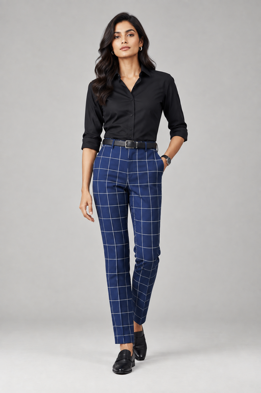 Navy Blue Big Checks Pants