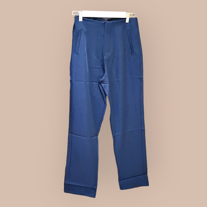 Navy blue straight trousers for women in stretchable Korean fabric