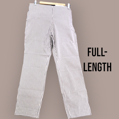 Houndstooth brown and yellow trousers, detail view