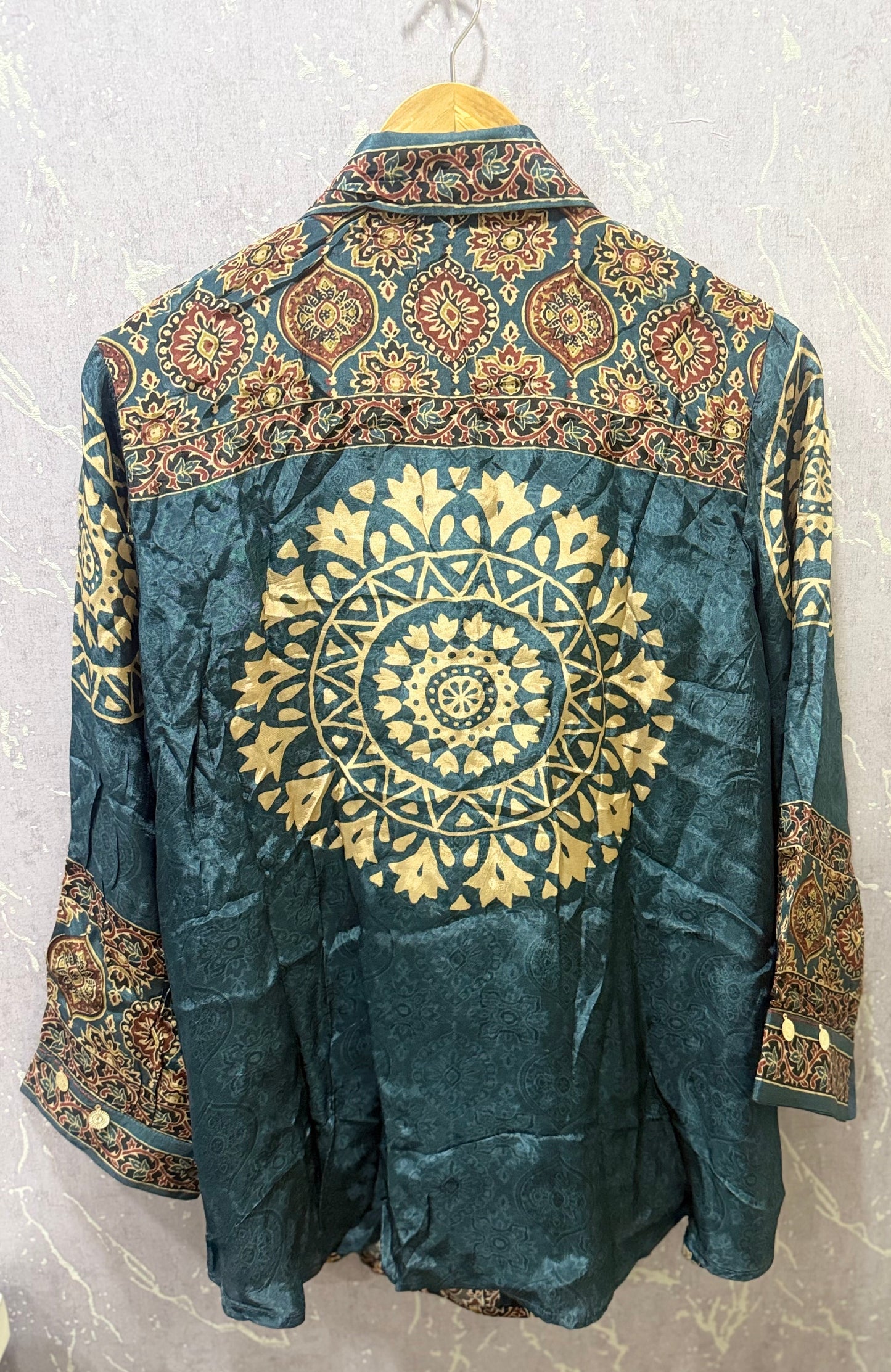 Ajrak Crepe Silk Shirt (Blue)