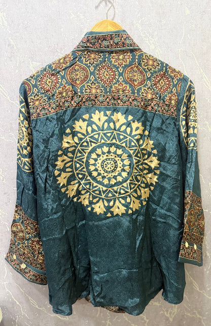 Ajrak Crepe Silk Shirt (Blue)
