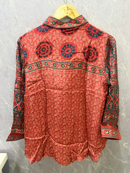 Ajrak Crepe Silk Shirt (Orange)