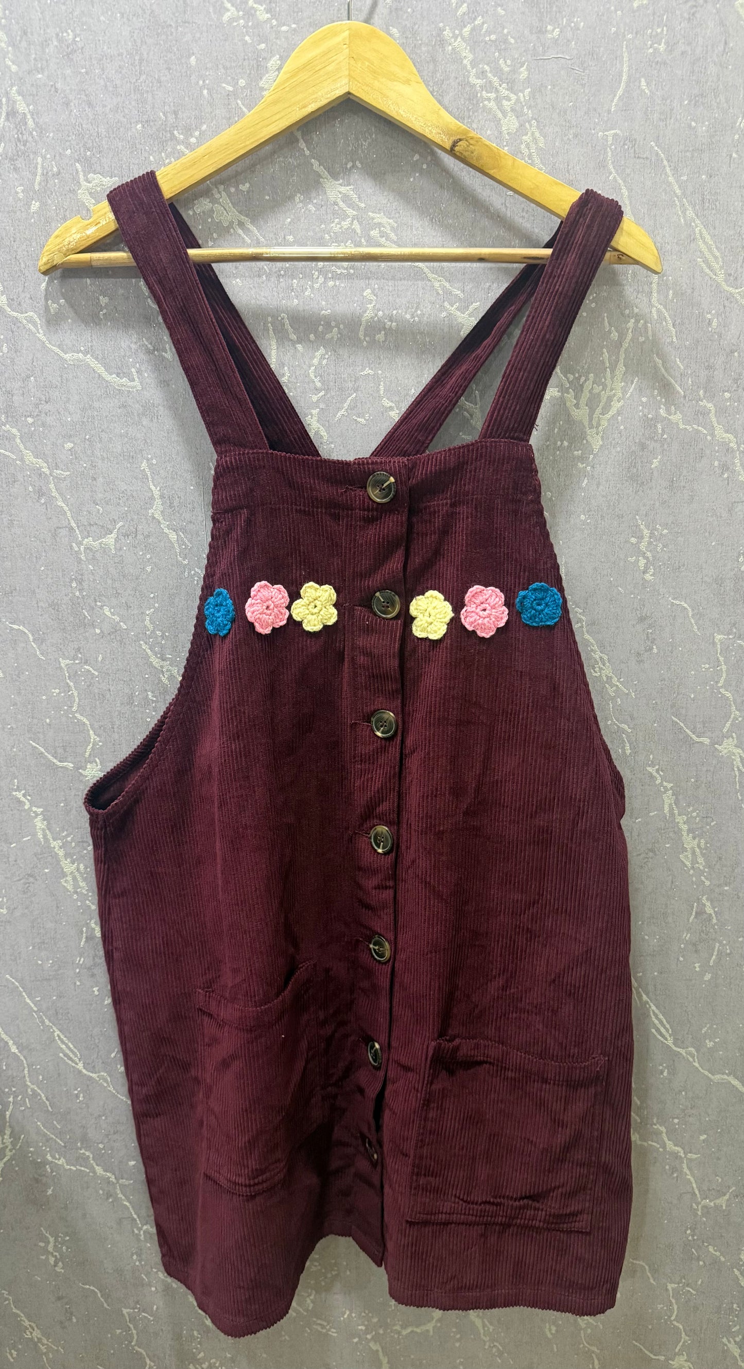 Wine corduroy dangri dress