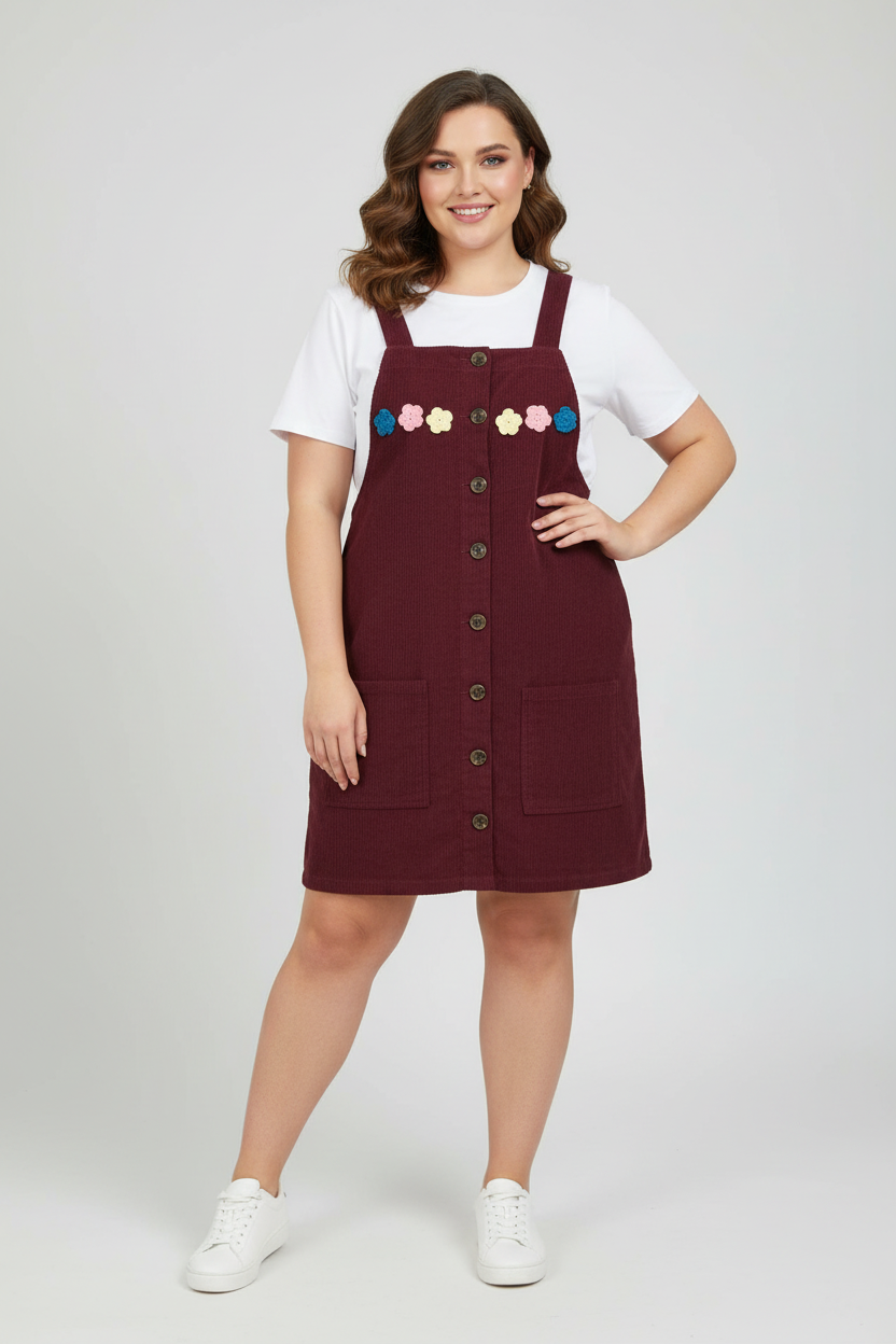 Wine corduroy dangri dress