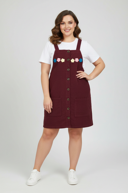 Wine corduroy dangri dress