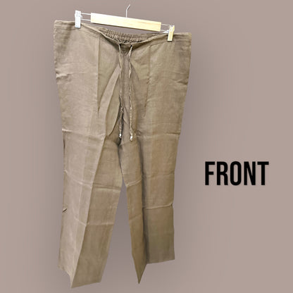 Mehendi green linen pants for women, detail view