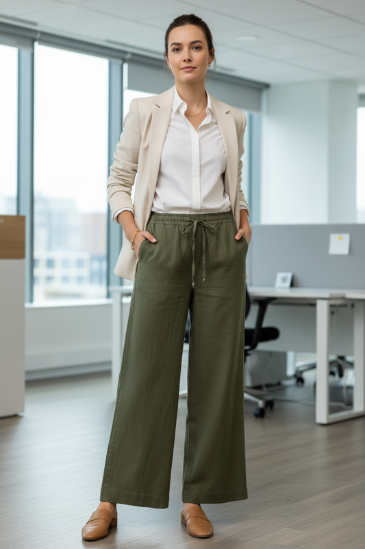 Linen Mehendi Green Pants