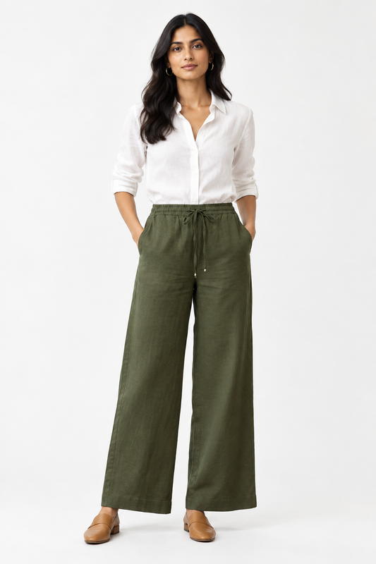 Linen Mehendi Green Pants