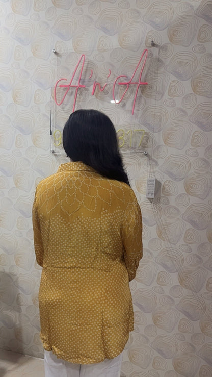 Bandhani Crepe Silk Shirt (Yellow)