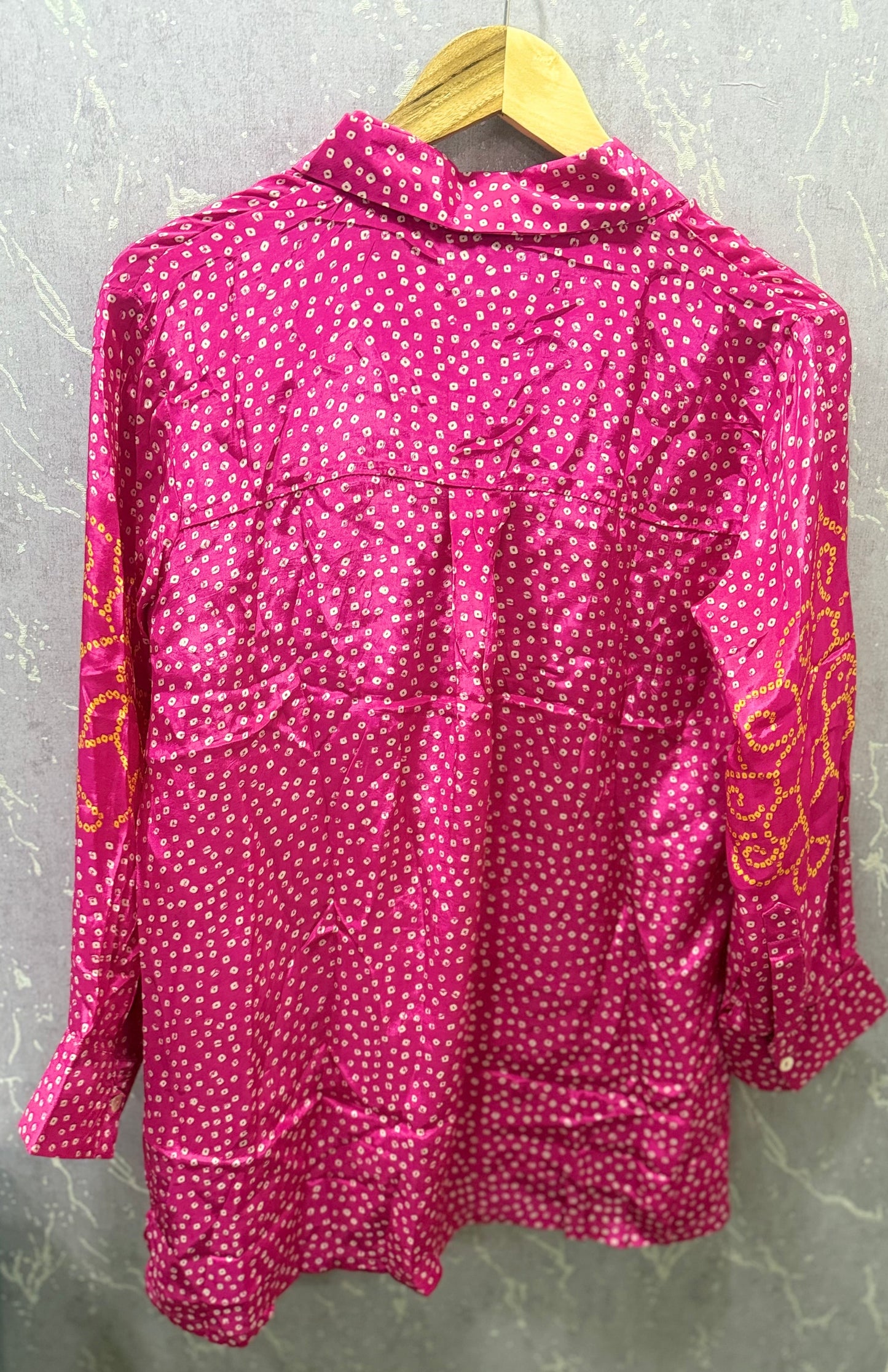 Bandhani Crepe Silk Shirt (Hot Pink)