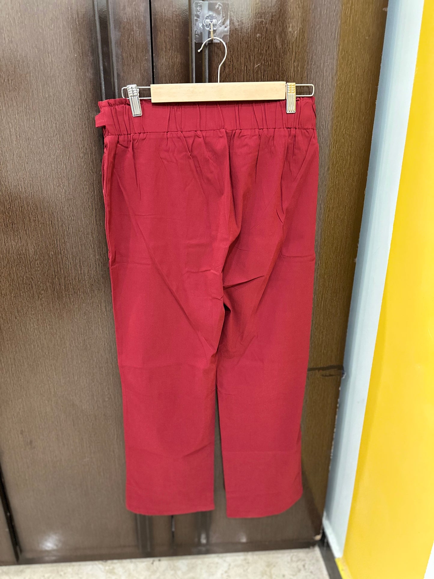 Red Cotton Lycra Pants