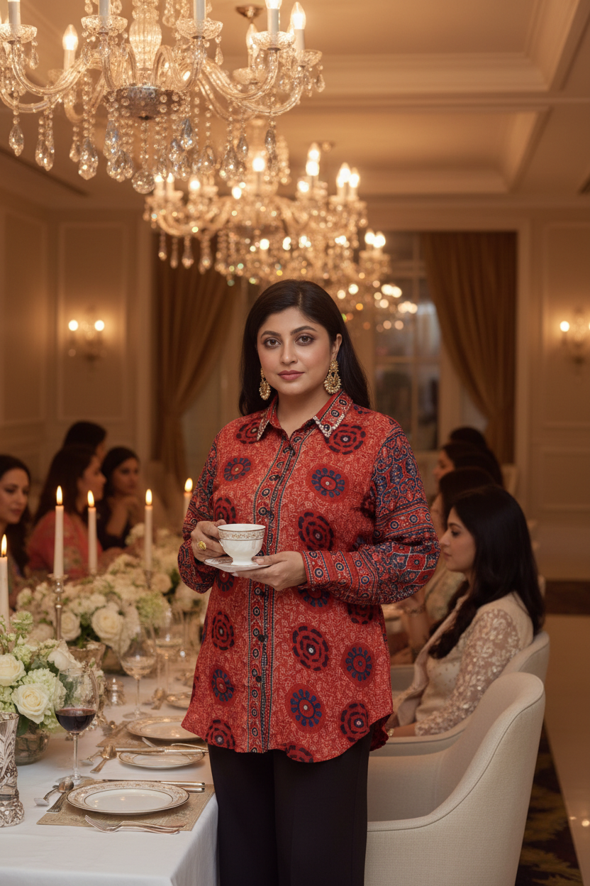 Ajrak Crepe Silk Shirt (Orange)