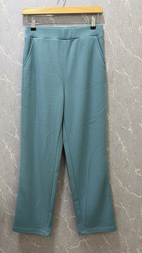 Rib-Stretchable Turquoise Blue Bell Bottoms