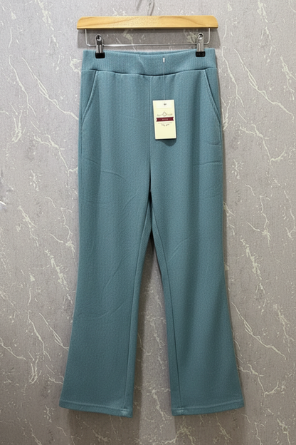 Turquoise blue ribbed flare pants – product view
