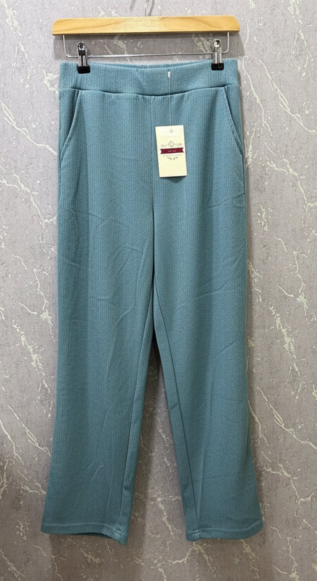 Rib-Stretchable Turquoise Blue Bell Bottoms