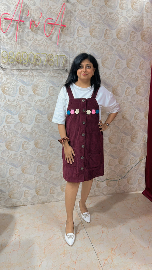 Wine corduroy dangri dress