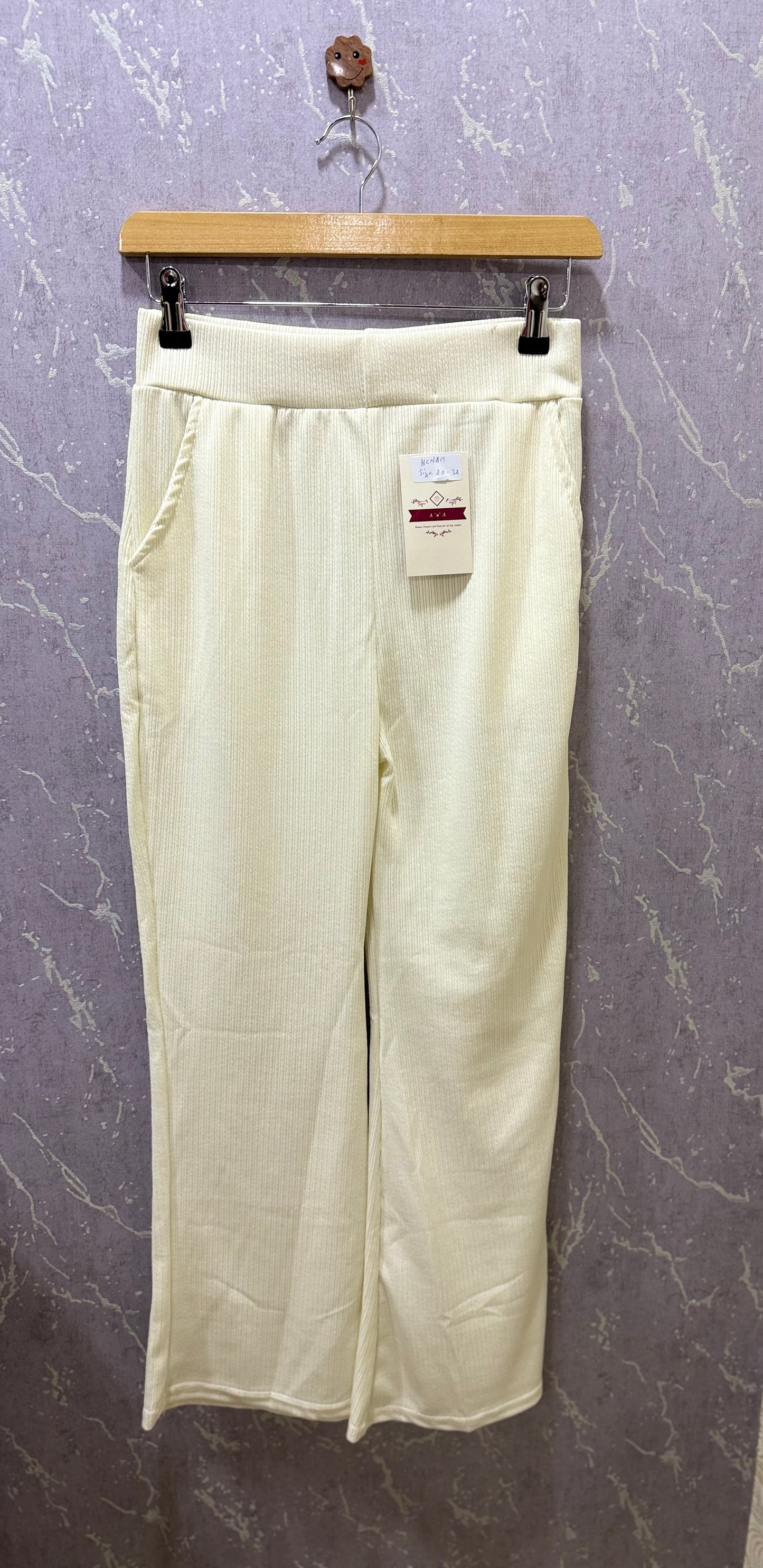 Luxe-Ribbed Off-White Flare Pants