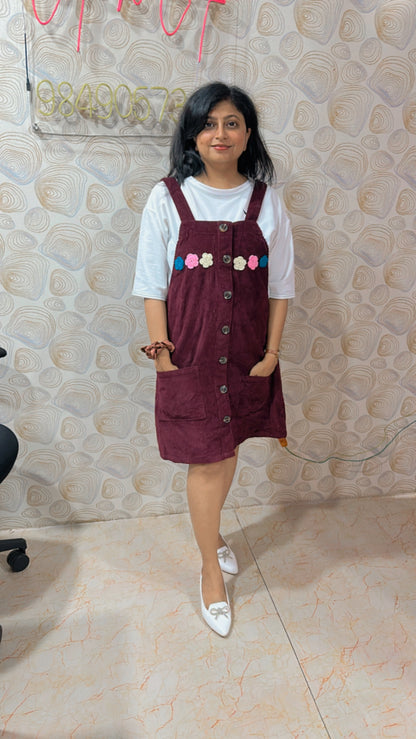 Wine corduroy dangri dress