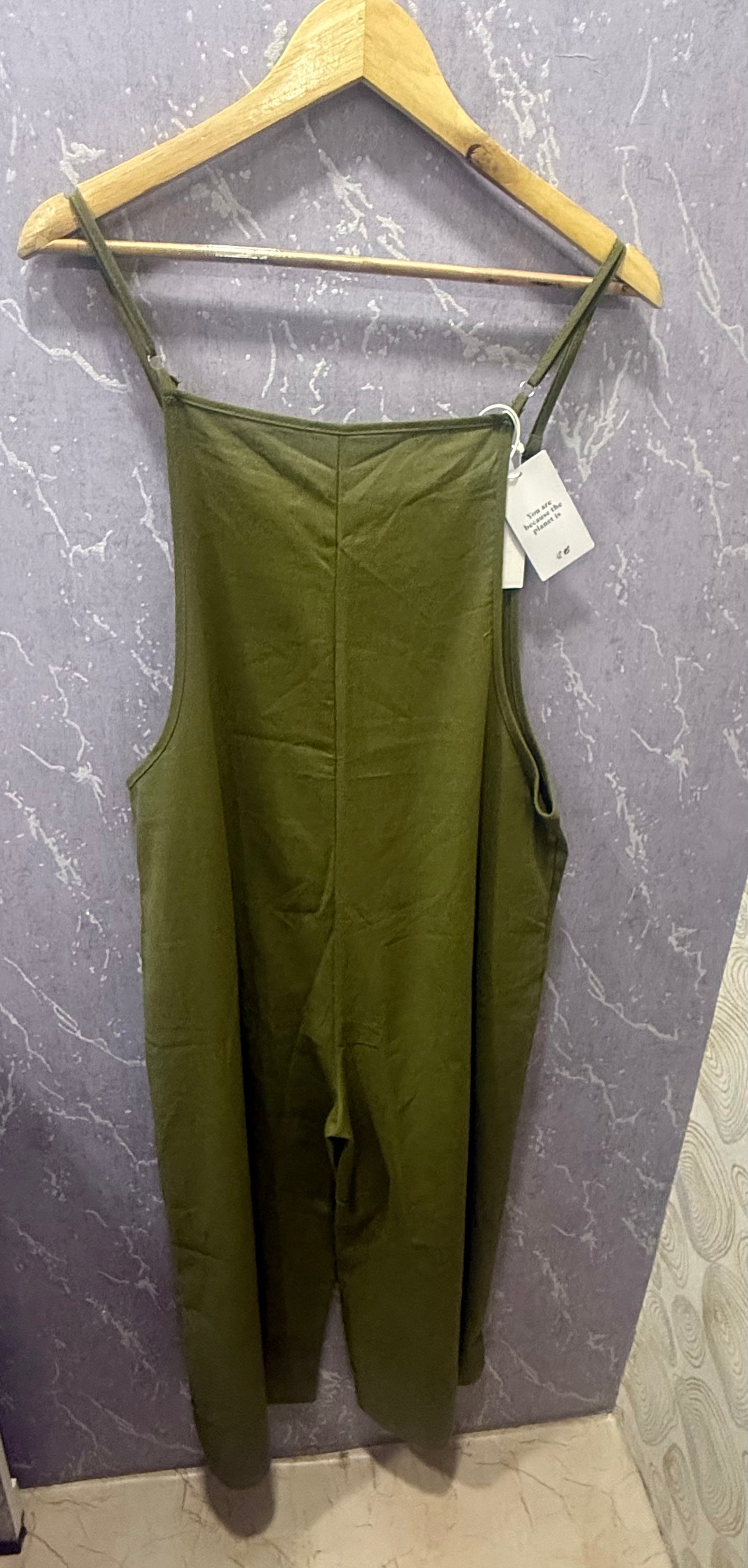 Green linen dangri dress