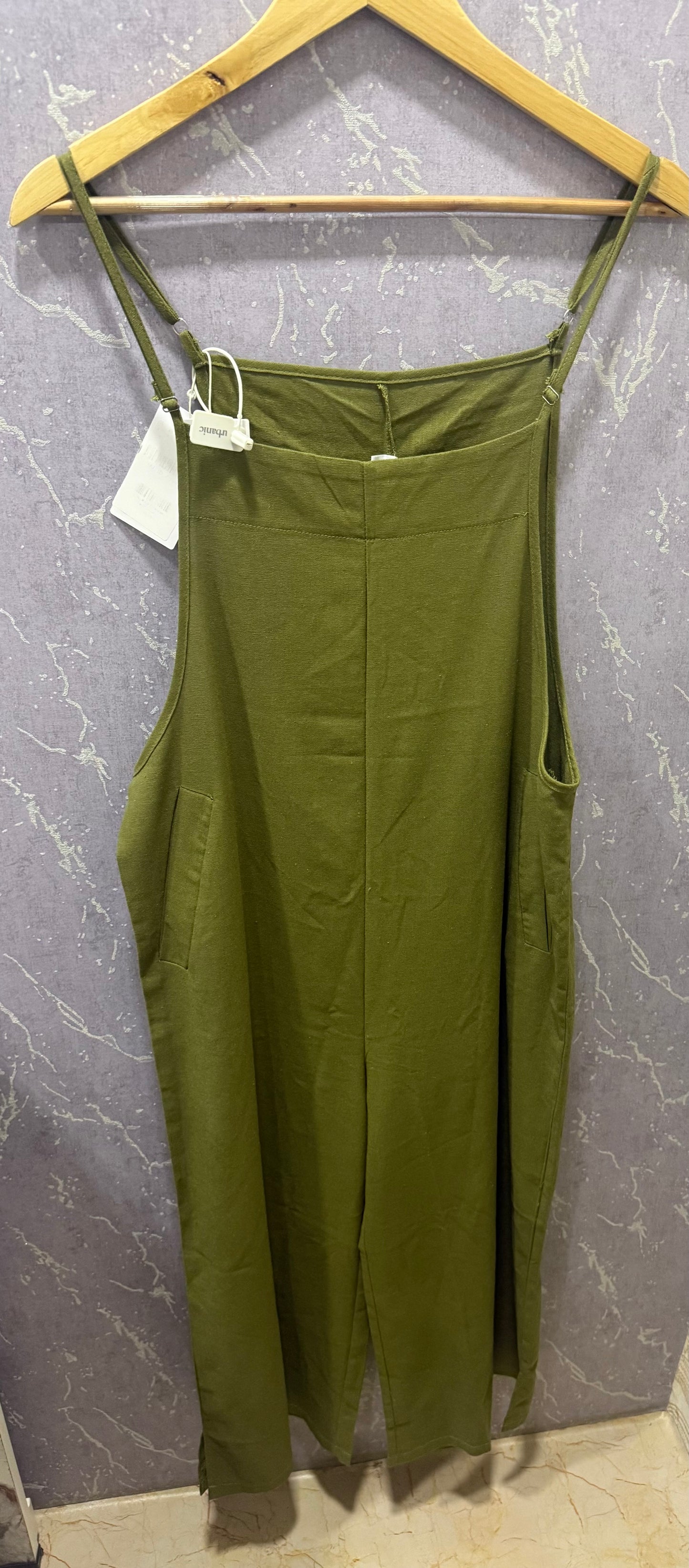 Green linen dangri dress