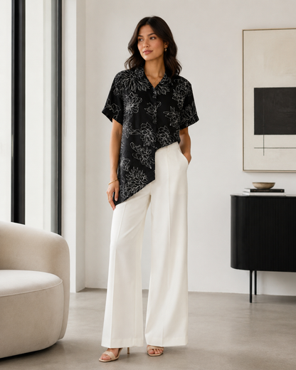 Black Floral Asymmetric Shirt