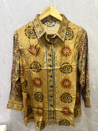 Ajrak Crepe Silk Shirt (Mustard)