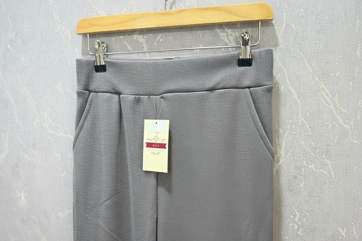 Luxe-Ribbed Grey Flare Pants