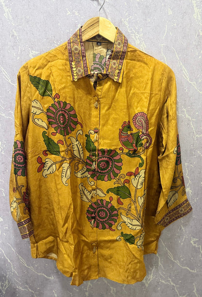 Kalamkari Mul Silk Shirt (Mustard)