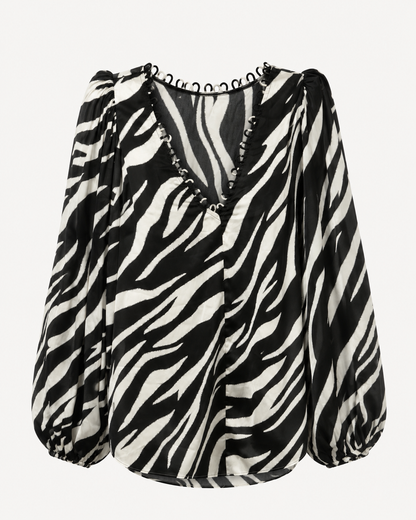 Zebra-Print V-Neck Top