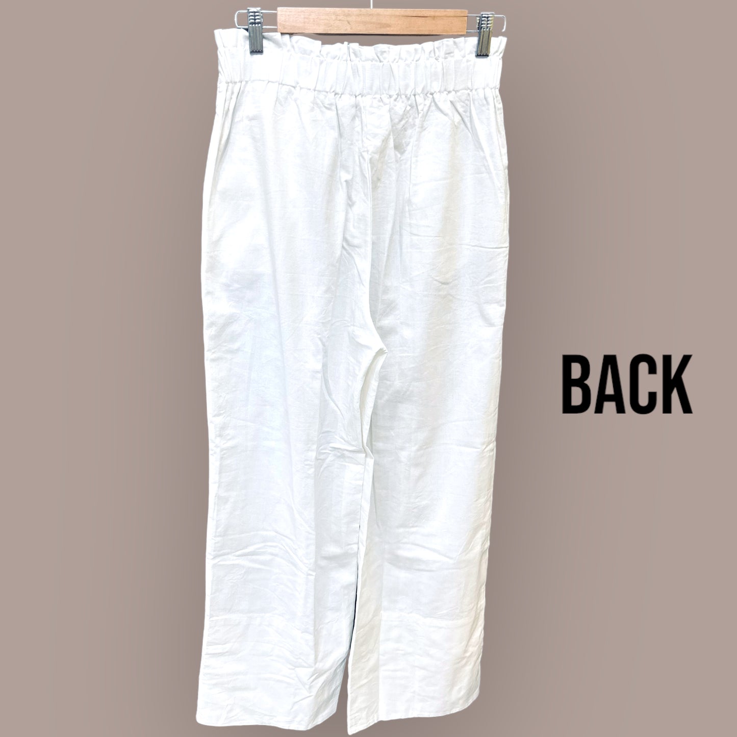 White Cotton-Linen Blend Pants with Pearl Buttons