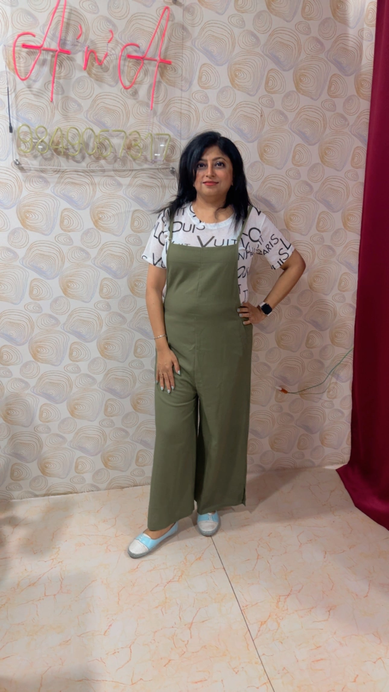 Green linen dangri dress