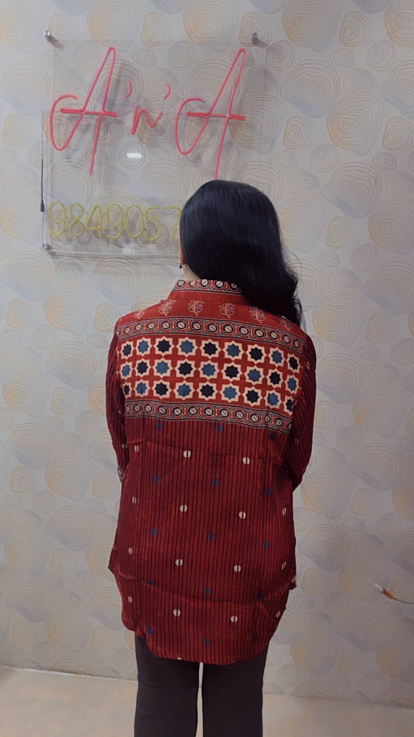 Ajrak Crepe Silk Shirt (Red)