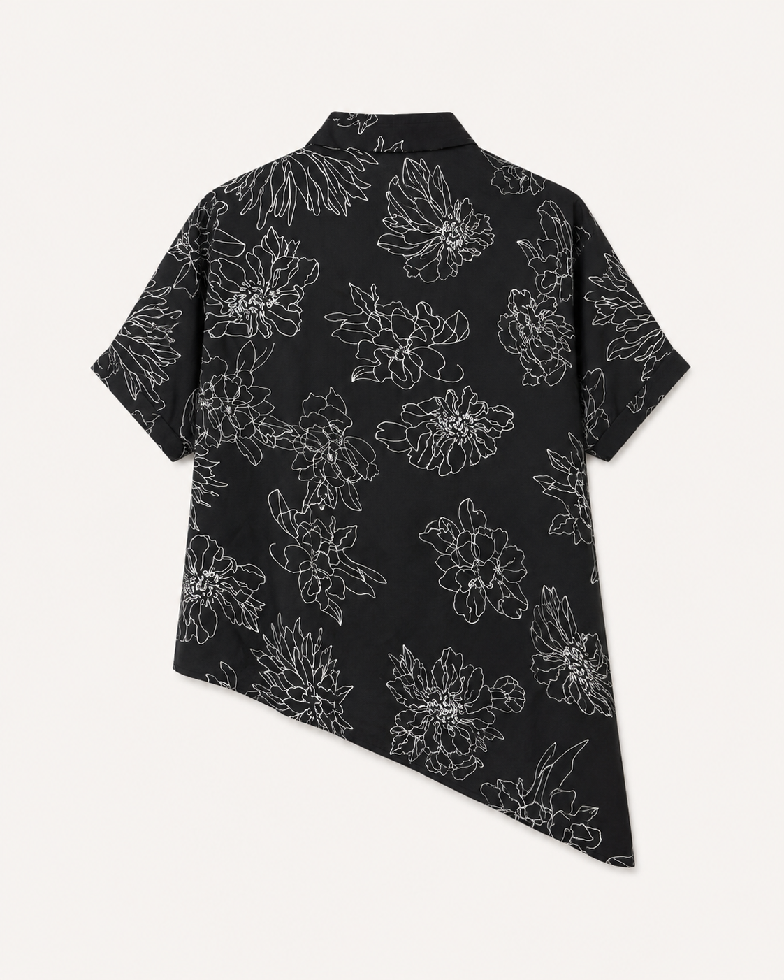 Black Floral Asymmetric Shirt