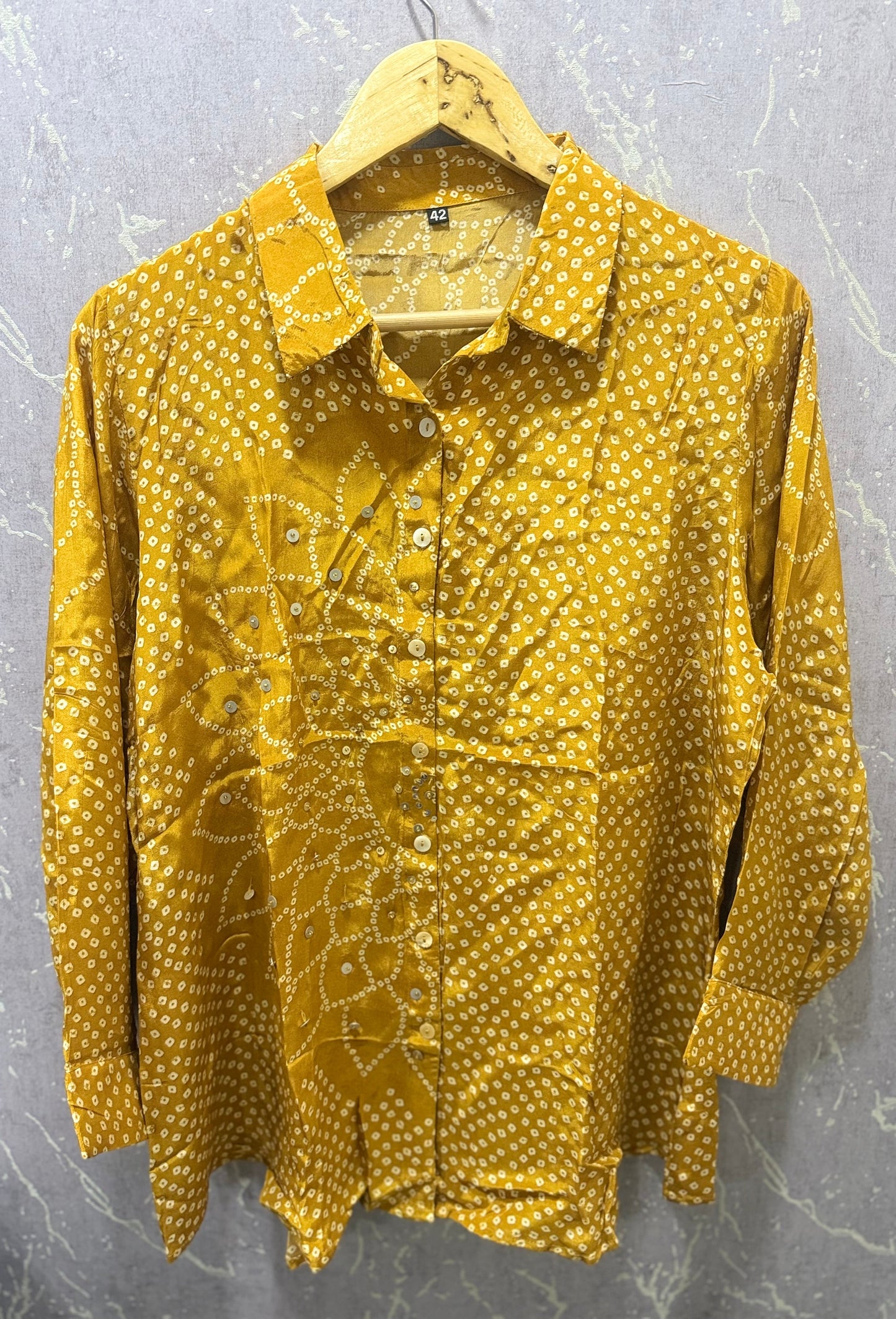 Bandhani Crepe Silk Shirt (Yellow)