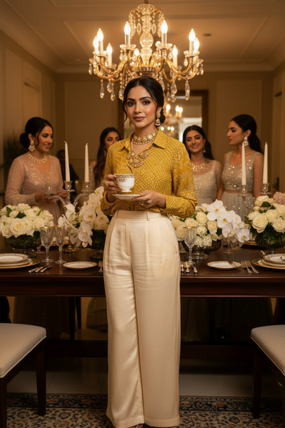 Bandhani Crepe Silk Shirt (Yellow)