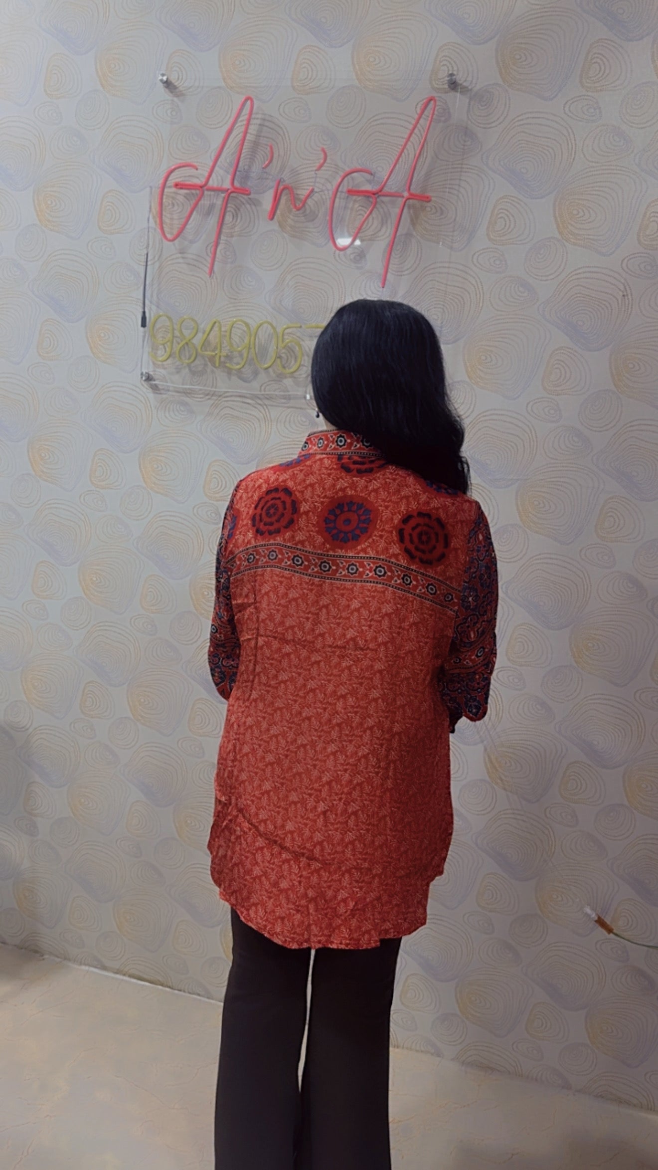Ajrak Crepe Silk Shirt (Orange)