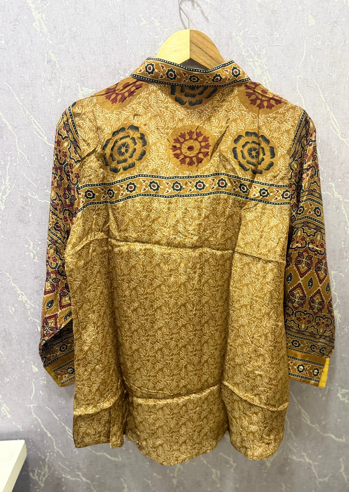 Ajrak Crepe Silk Shirt (Mustard)