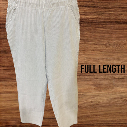 White striped mid-waist trousers for women