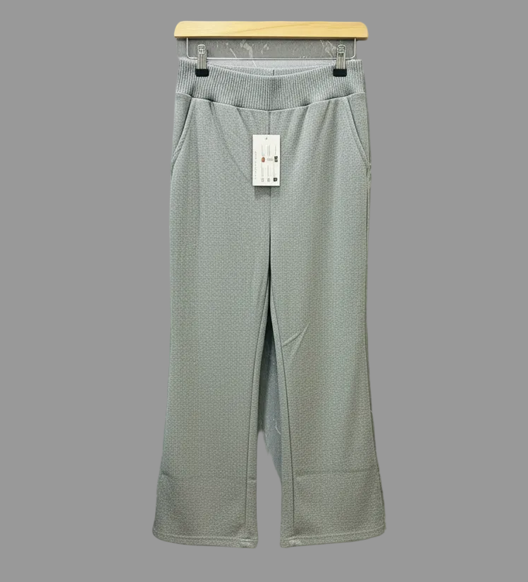 Luxe-Ribbed Grey Flare Pants
